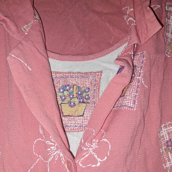 Alfred Dunner Twin Top Blouse Shirt Women Size 20 Pink Floral Collared Button Up - Picture 4 of 6